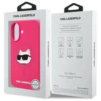 iPhone 16 – Karl Lagerfeld Silicone Choupette Head Print MagSafe dėklas - Fuksija 7
