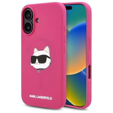iPhone 16 – Karl Lagerfeld Silicone Choupette Head Print MagSafe dėklas - Fuksija