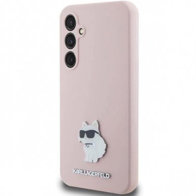 Dėklas Karl Lagerfeld Silicone Choupette Metal Pin case for Samsung Galaxy S23 FE - Rožinis 1