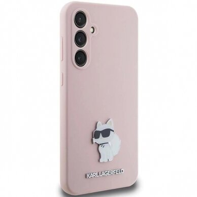 Dėklas Karl Lagerfeld Silicone Choupette Metal Pin case for Samsung Galaxy S23 FE - Rožinis 3