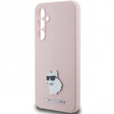 Dėklas Karl Lagerfeld Silicone Choupette Metal Pin case for Samsung Galaxy S23 FE - Rožinis 5