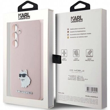Dėklas Karl Lagerfeld Silicone Choupette Metal Pin case for Samsung Galaxy S23 FE - Rožinis 7
