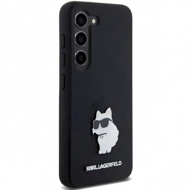 Karl Lagerfeld Silicone Choupette Metal Pin dėklas Samsung Galaxy S24 - Juodas 3 Karl Lagerfeld Silicone Choupette Metal Pin dėklas Samsung Galaxy S24 - Juodas 3