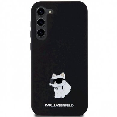 Karl Lagerfeld Silicone Choupette Metal Pin dėklas Samsung Galaxy S24+ - Juodas 2 Karl Lagerfeld Silicone Choupette Metal Pin dėklas Samsung Galaxy S24+ - Juodas 2