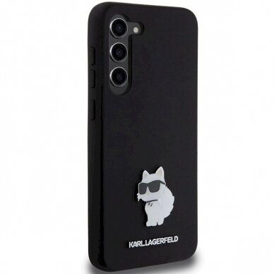 Karl Lagerfeld Silicone Choupette Metal Pin dėklas Samsung Galaxy S24+ - Juodas 3 Karl Lagerfeld Silicone Choupette Metal Pin dėklas Samsung Galaxy S24+ - Juodas 3