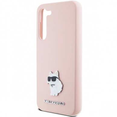 Karl Lagerfeld Silicone Choupette Metal Pin dėklas Samsung Galaxy S24+ - Rožinis 5 Karl Lagerfeld Silicone Choupette Metal Pin dėklas Samsung Galaxy S24+ - Rožinis 5