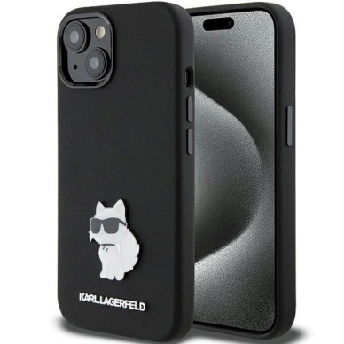 Karl Lagerfeld Silicone Choupette Metal Pin dėklas skirtas iPhone 15 Plus / 14 Plus - Juodas Karl Lagerfeld Silicone Choupette Metal Pin dėklas skirtas iPhone 15 Plus / 14 Plus - Juodas