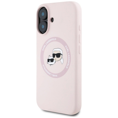 Karl Lagerfeld Silikoninis Double Heads And Circle MagSafe Dėklas skirtas iPhone 16 Rožinis 1