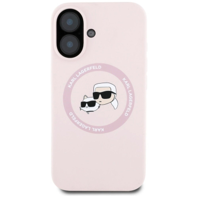Karl Lagerfeld Silikoninis Double Heads And Circle MagSafe Dėklas skirtas iPhone 16 Rožinis 2