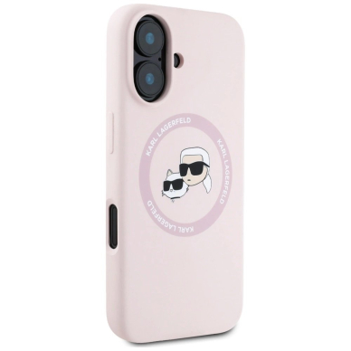 Karl Lagerfeld Silikoninis Double Heads And Circle MagSafe Dėklas skirtas iPhone 16 Rožinis 3