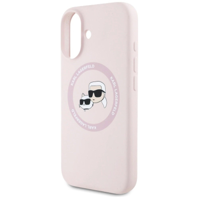 Karl Lagerfeld Silikoninis Double Heads And Circle MagSafe Dėklas skirtas iPhone 16 Rožinis 5