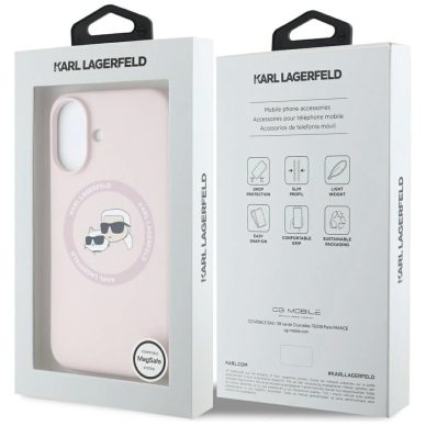 Karl Lagerfeld Silikoninis Double Heads And Circle MagSafe Dėklas skirtas iPhone 16 Rožinis 7