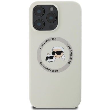 Karl Lagerfeld Silikoninis Double Heads And Circle MagSafe Dėklas skirtas iPhone 16 Pro Beige 2