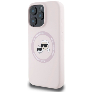 Karl Lagerfeld Silikoninis Double Heads And Circle MagSafe Dėklas skirtas iPhone 16 Pro Max Rožinis 1