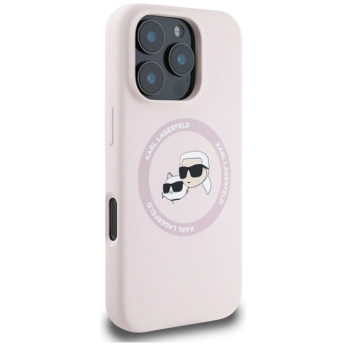 Karl Lagerfeld Silikoninis Double Heads And Circle MagSafe Dėklas skirtas iPhone 16 Pro Max Rožinis 3