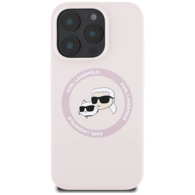 Karl Lagerfeld Silikoninis Double Heads And Circle MagSafe Dėklas skirtas iPhone 16 Pro Rožinis 2
