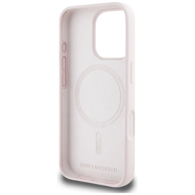 Karl Lagerfeld Silikoninis Double Heads And Circle MagSafe Dėklas skirtas iPhone 16 Pro Rožinis 6