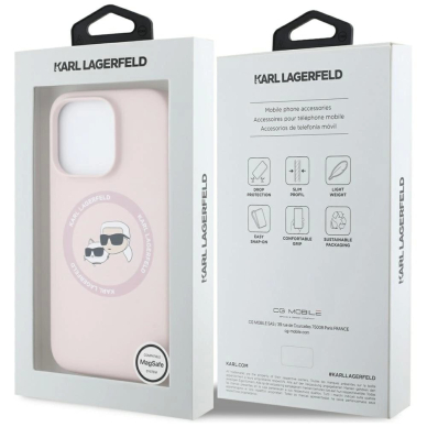 Karl Lagerfeld Silikoninis Double Heads And Circle MagSafe Dėklas skirtas iPhone 16 Pro Rožinis 7