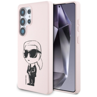 Karl Lagerfeld Silikoninis Graffiti Ikonik Printed Logo MagSafe Dėklas skirtas Samsung Galaxy S25 Ultra - Rožinis