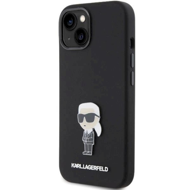 Karl Lagerfeld Silicone Ikonik Metal Pin dėklas skirtas iPhone 15 - Juodas 1 Karl Lagerfeld Silicone Ikonik Metal Pin dėklas skirtas iPhone 15 - Juodas 1