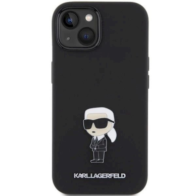 Karl Lagerfeld Silicone Ikonik Metal Pin dėklas skirtas iPhone 15 - Juodas 2 Karl Lagerfeld Silicone Ikonik Metal Pin dėklas skirtas iPhone 15 - Juodas 2