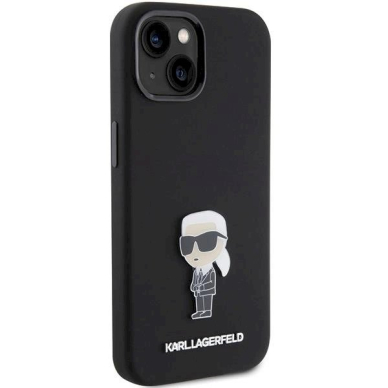 Karl Lagerfeld Silicone Ikonik Metal Pin dėklas skirtas iPhone 15 - Juodas 3 Karl Lagerfeld Silicone Ikonik Metal Pin dėklas skirtas iPhone 15 - Juodas 3