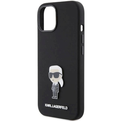 Karl Lagerfeld Silicone Ikonik Metal Pin dėklas skirtas iPhone 15 - Juodas 5 Karl Lagerfeld Silicone Ikonik Metal Pin dėklas skirtas iPhone 15 - Juodas 5