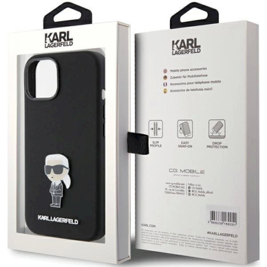Karl Lagerfeld Silicone Ikonik Metal Pin dėklas skirtas iPhone 15 - Juodas 7 Karl Lagerfeld Silicone Ikonik Metal Pin dėklas skirtas iPhone 15 - Juodas 7