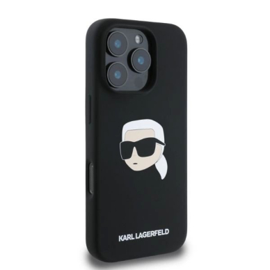 iPhone 16 Pro Max Karl Lagerfeld Silicone Karl Head Print MagSafe dėklas - juodas 1
