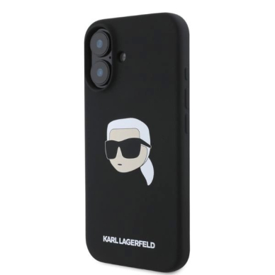 Karl Lagerfeld silikoninis dėklas su Karl galvos atvaizdu MagSafe iPhone 16 - juodas 2