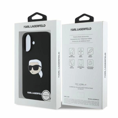 Karl Lagerfeld silikoninis dėklas su Karl galvos atvaizdu MagSafe iPhone 16 - juodas 4