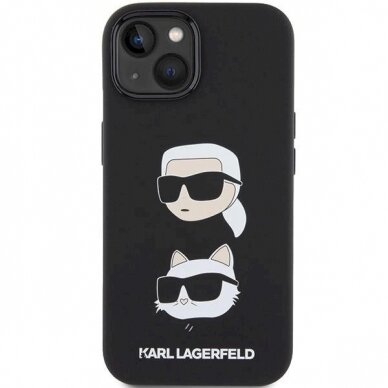 Karl Lagerfeld Silicone Karl&amp;Choupette Head dėklas skirtas iPhone 15 Plus / 14 Plus - Juodas 2