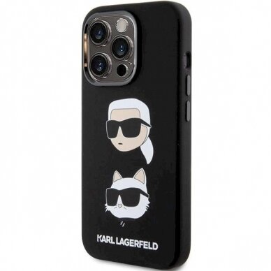 Karl Lagerfeld Silicone Karl&amp;Choupette Head dėklas skirtas iPhone 15 Pro - Juodas 1