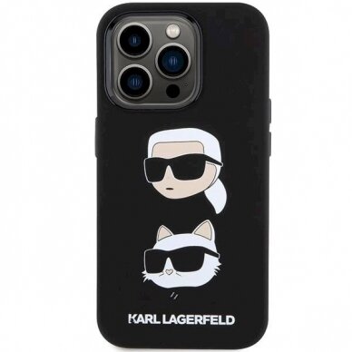 Karl Lagerfeld Silicone Karl&amp;Choupette Head dėklas skirtas iPhone 15 Pro - Juodas 2