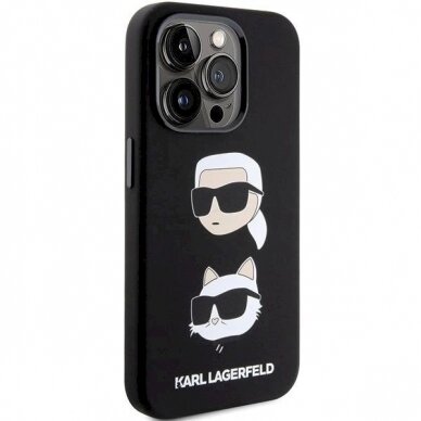 Karl Lagerfeld Silicone Karl&amp;Choupette Head dėklas skirtas iPhone 15 Pro - Juodas 3