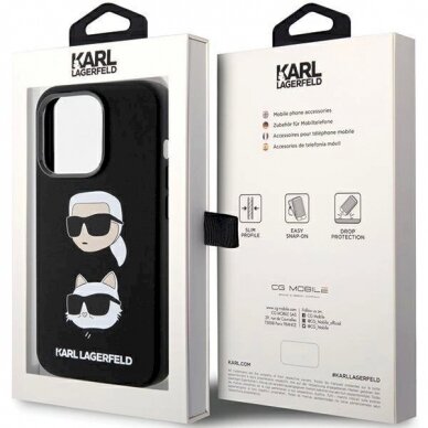 Karl Lagerfeld Silicone Karl&amp;Choupette Head dėklas skirtas iPhone 15 Pro - Juodas 7