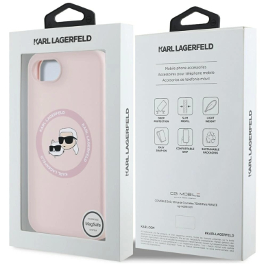 Karl Lagerfeld Silikoninis Karl&Choupette Heads MagSafe iPhone 16e Dėklas - Rožinis 7