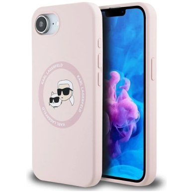 Karl Lagerfeld Silikoninis Karl&Choupette Heads MagSafe iPhone 16e Dėklas - Rožinis