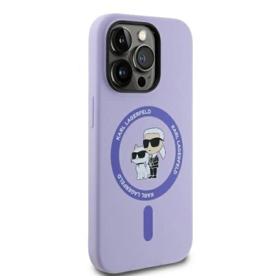 iPhone 14 Pro Max – Karl Lagerfeld Silicone Karl & Choupette Heads Ring MagSafe dėklas - Violetinis 3