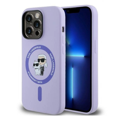iPhone 14 Pro Max – Karl Lagerfeld Silicone Karl & Choupette Heads Ring MagSafe dėklas - Violetinis