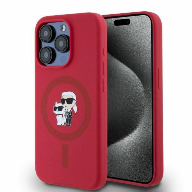 Karl Lagerfeld Silicone Karl&Choupette Heads Ring MagSafe Dėklas iPhone 15 Pro - Red Karl Lagerfeld Silicone Karl&Choupette Heads Ring MagSafe Dėklas iPhone 15 Pro - Red