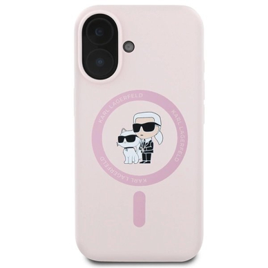 iPhone 16 Plus Karl Lagerfeld Silicone Karl&Choupette Heads Ring MagSafe dėklas - rožinis 2