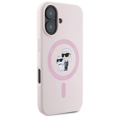 iPhone 16 Plus Karl Lagerfeld Silicone Karl&Choupette Heads Ring MagSafe dėklas - rožinis 3