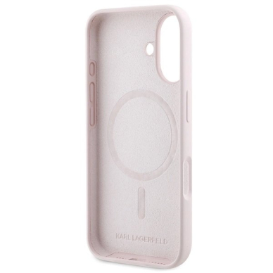iPhone 16 Plus Karl Lagerfeld Silicone Karl&Choupette Heads Ring MagSafe dėklas - rožinis 6