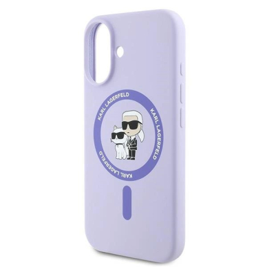 iPhone 16 Plus Karl Lagerfeld Silicone Karl&Choupette Heads Ring MagSafe dėklas - violetinis 5