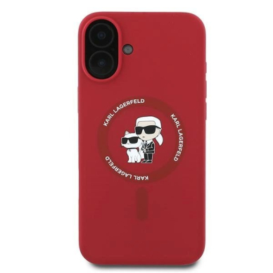 iPhone 16 Plus Karl Lagerfeld Silicone Karl&Choupette Heads Ring MagSafe dėklas - raudonas 2