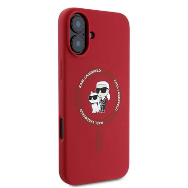 iPhone 16 Plus Karl Lagerfeld Silicone Karl&Choupette Heads Ring MagSafe dėklas - raudonas 3