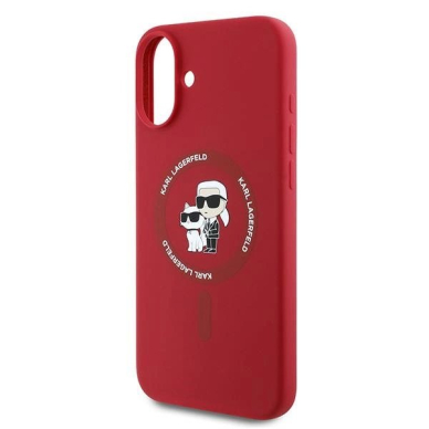iPhone 16 Plus Karl Lagerfeld Silicone Karl&Choupette Heads Ring MagSafe dėklas - raudonas 5