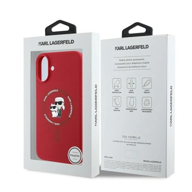 iPhone 16 Plus Karl Lagerfeld Silicone Karl&Choupette Heads Ring MagSafe dėklas - raudonas 7