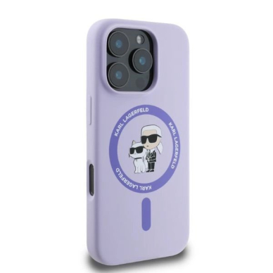 iPhone 16 Pro Max Karl Lagerfeld Silicone Karl&Choupette Heads Ring MagSafe dėklas - violetinis 1